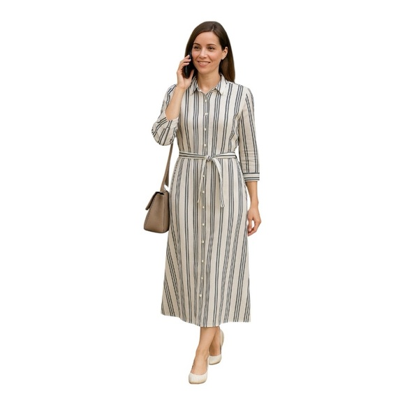 Ann Taylor Factory Striped Button Front Belted Dress Size 12 - Picture 1 of 11